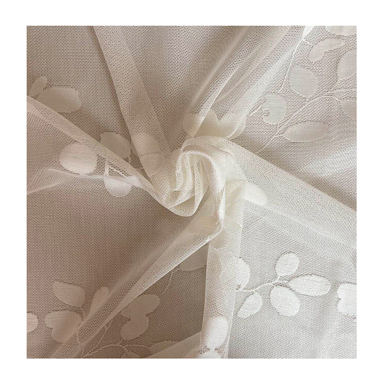 Wholesale design 100 Polyester leaf pattern jacquard warp knit mesh shirt sheer curtain fabric bedroom