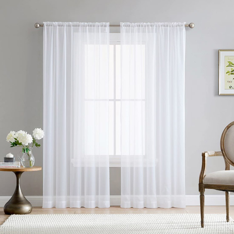 Design white lightweight plain drape window knit polyester tulle voile sheer fabric living room