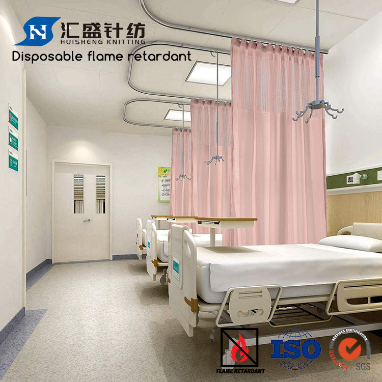 Flame retardant pink partition mesh cubicle hospital disposable curtain fabric for medical curtain