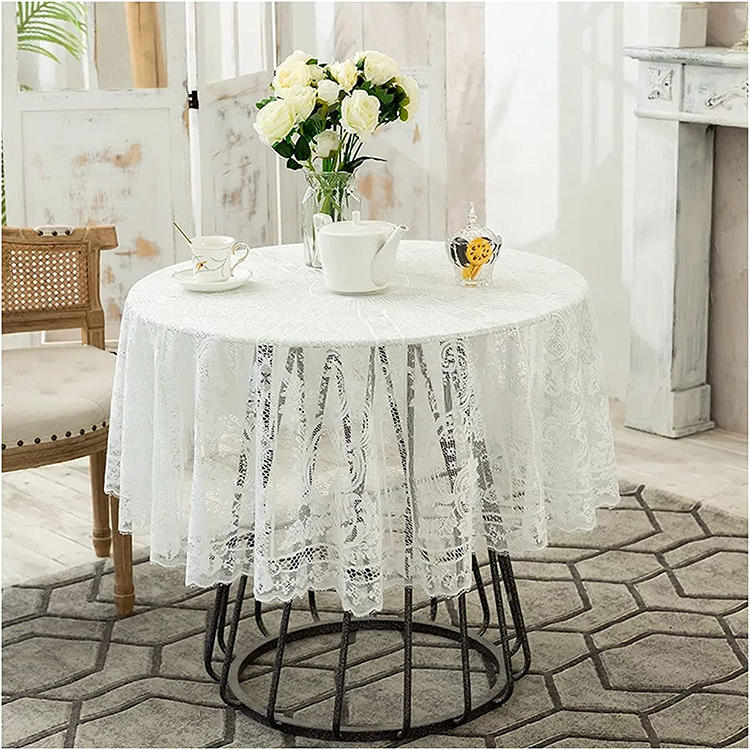 Cover dinner white wedding floral jacquard polyester lace plain tablecloth round table fabric