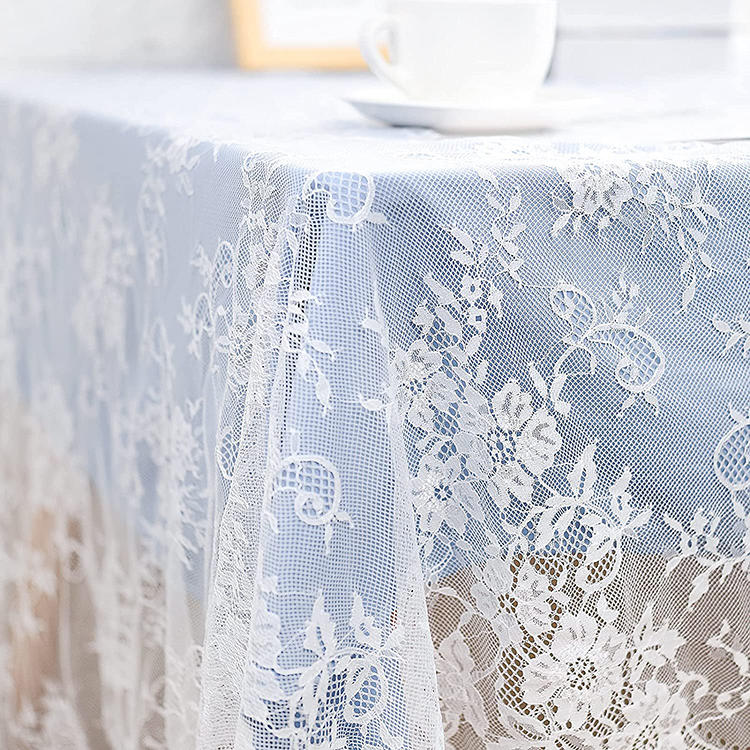 Decorations white floral plain jacquard dinner lace polyester wedding tablecloths fabric