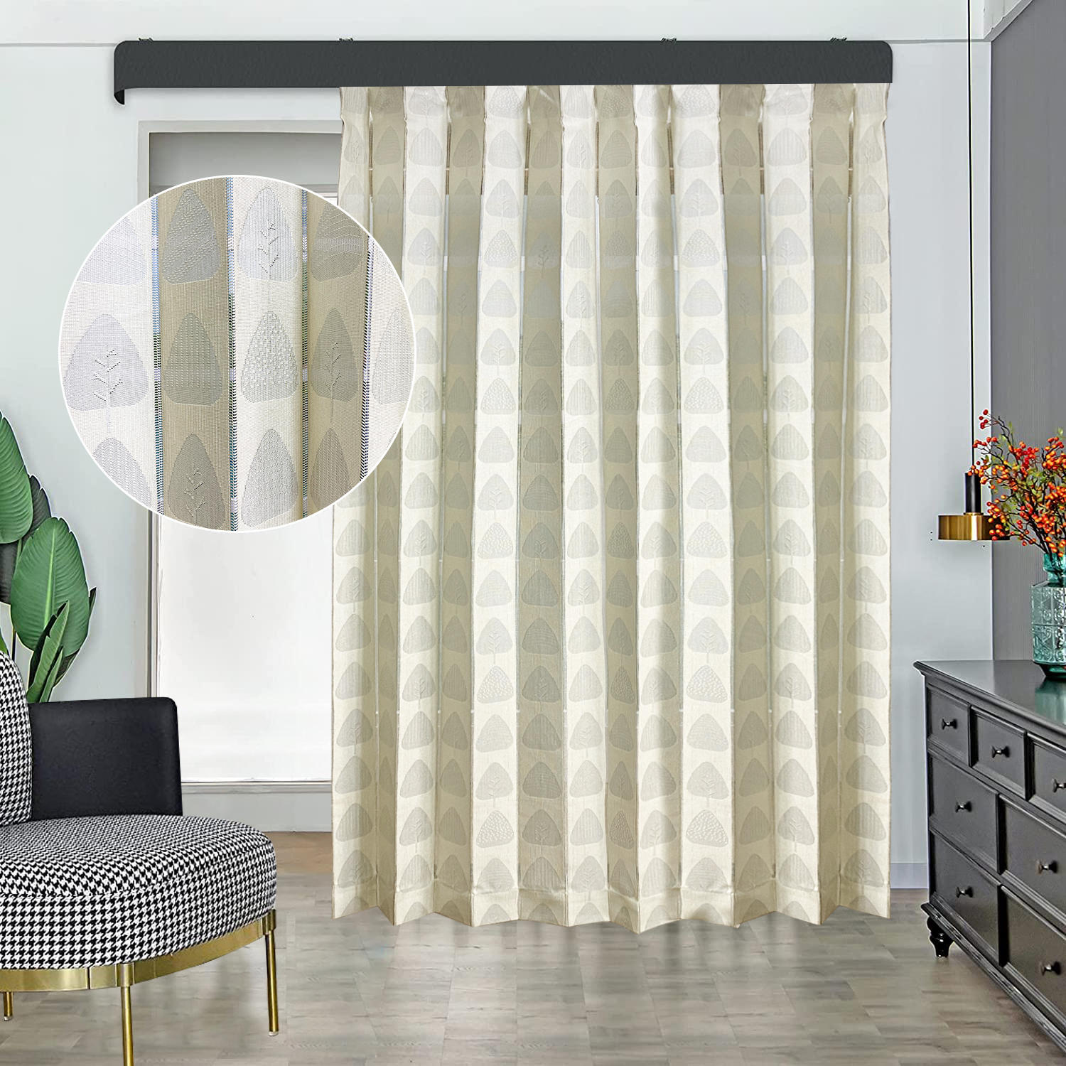Living room blackout drape beige trees door divider jacquard venetian blinds window fabric
