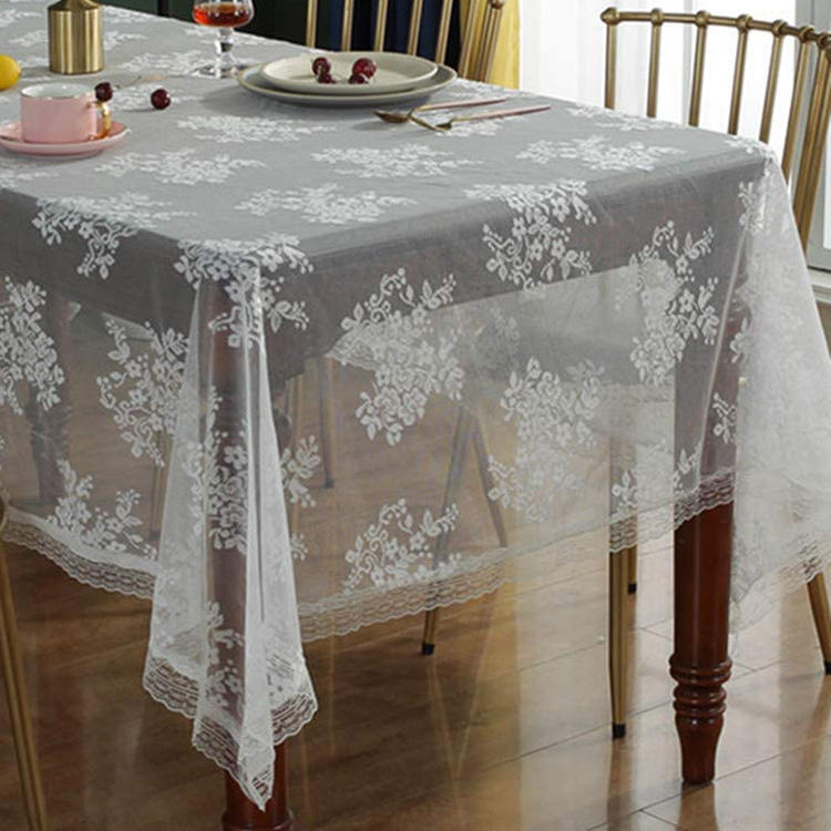 Plain white jacquard floral elegant rectangle lace table cloth wedding cheap t fabric