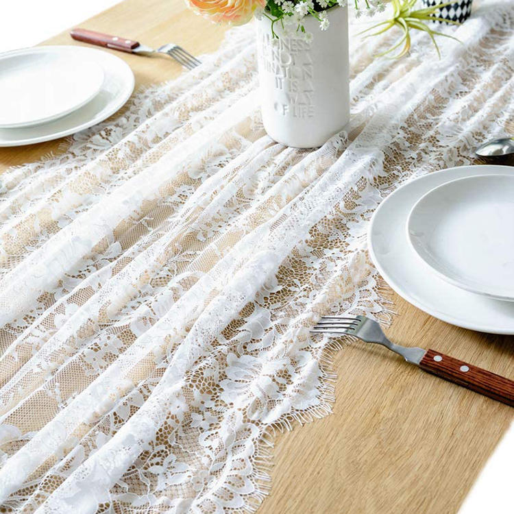 Party wedding polyester white cover lace floral dining table table cloth fabric